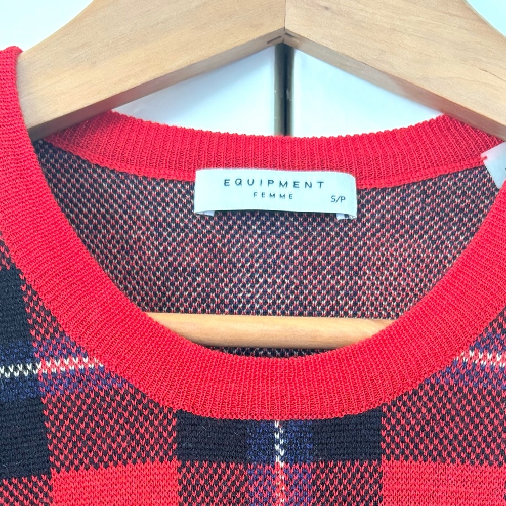 New without tags Equipment wool plaid jacquard tartan holiday crew neck sweater - Picture 4 of 7